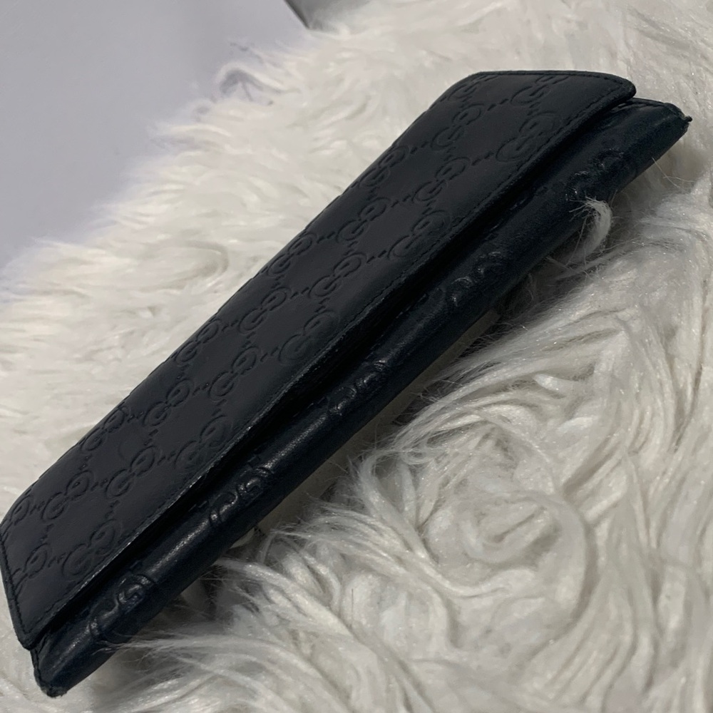 Gucci GG Signature Monogram Embossed Black Leather Long Flap Wallet - Picture 5 of 16
